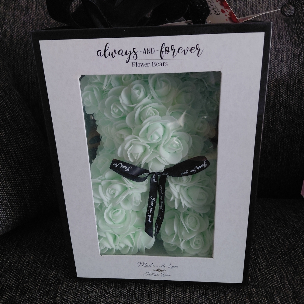 Mint Floral Foam Bear - Faux Rose Home Accent